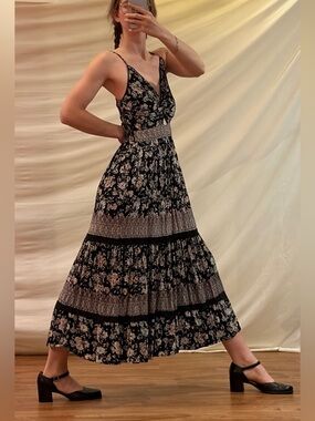 90s Angie Black and Floral Maxi Dress